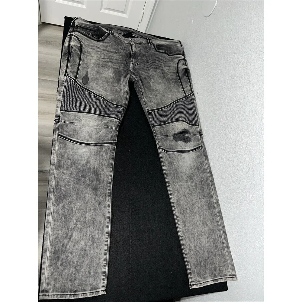 True Religion relaxed moto distressed charcoal black jeans mens 42 x 32